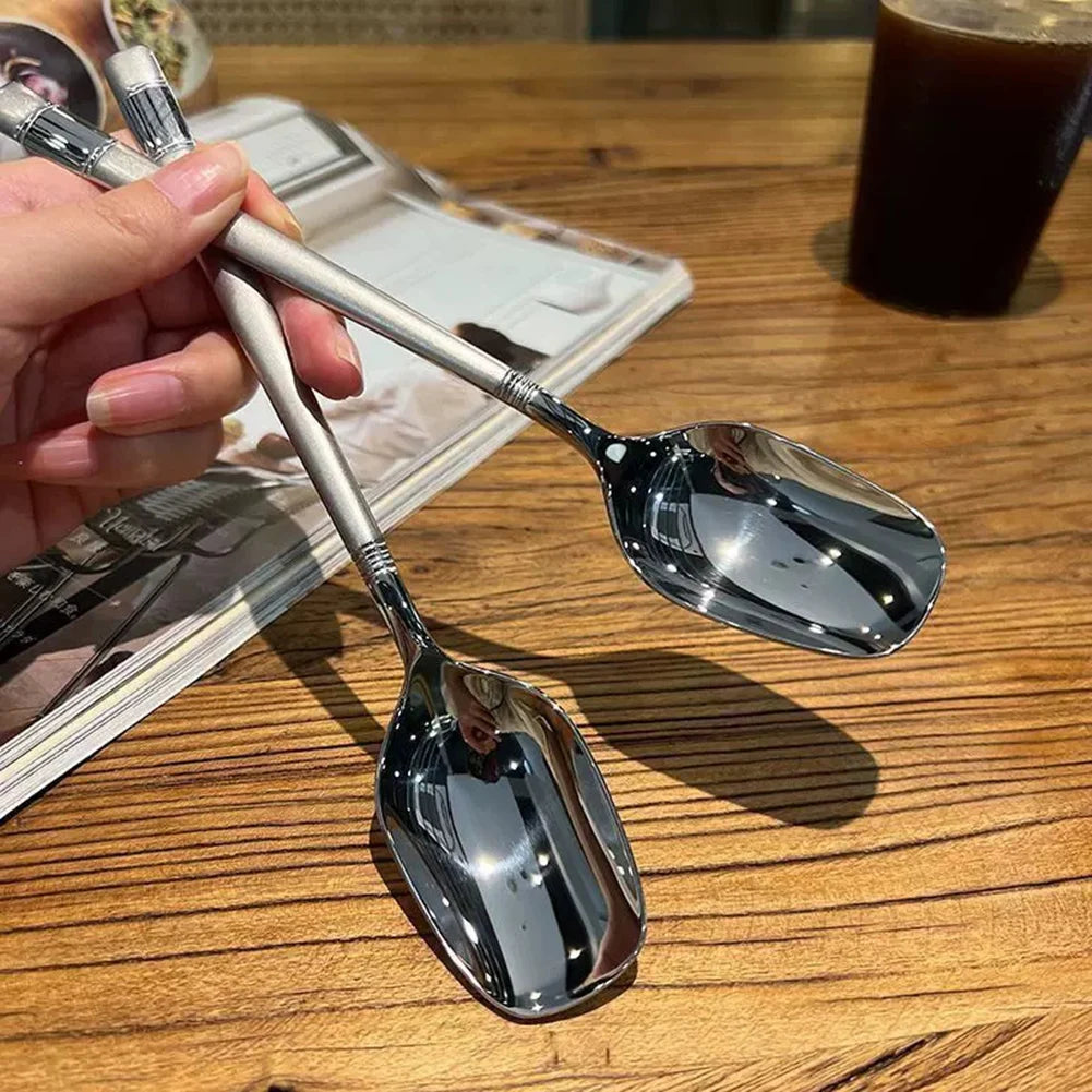 304 Stainless Steel Korean Soup Spoons,Squared Head Dinner Spoon,Flat Bottom Soup Spoons For Home,Korean BBQ Restaurant Supplies Peaceful Pleasures Health and Wellness