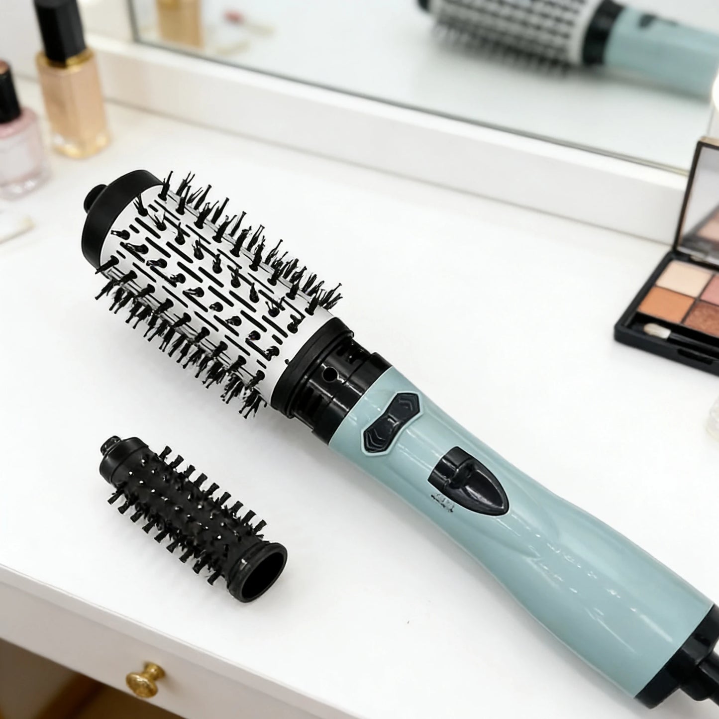 Hair Dryer Brush One Step Hot Air Styler Automatic Rotating Anti-Scald Constant Temperature Straight Curling Iron for Home Use Peaceful Pleasures Health and Wellness Blue EU
