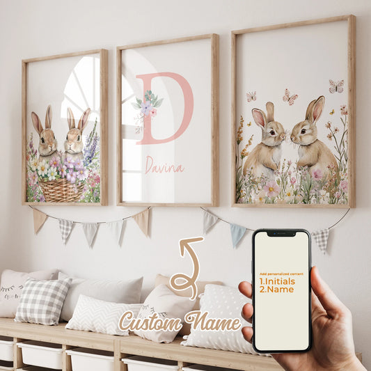 3-Piece Personalized Butterfly Rabbit Kids Canvas Wall Art Canvas Wall Art Set Peaceful Pleasures Health and Wellness GA-CH385-3pcs 60x80cm Unframed