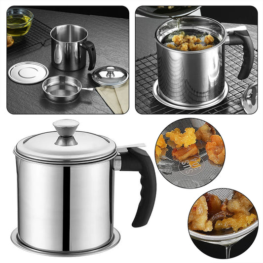 304 Stainless Steel Oil Filter Pot,Fine Strainer Mesh Cooking Oil Storage Can,Reusable Large Capacity Oil Filter Cup For Kitchen Peaceful Pleasures Health and Wellness