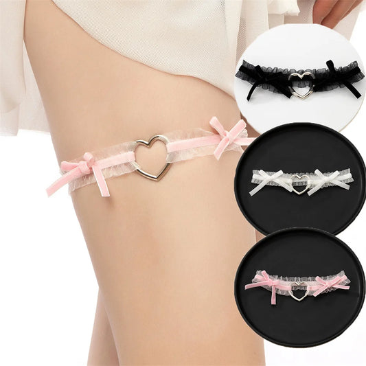 Lolita Lace Garters Leg Belt Punk Cross Heart Bow Ring Goth Elastic Peaceful Pleasures Health and Wellness
