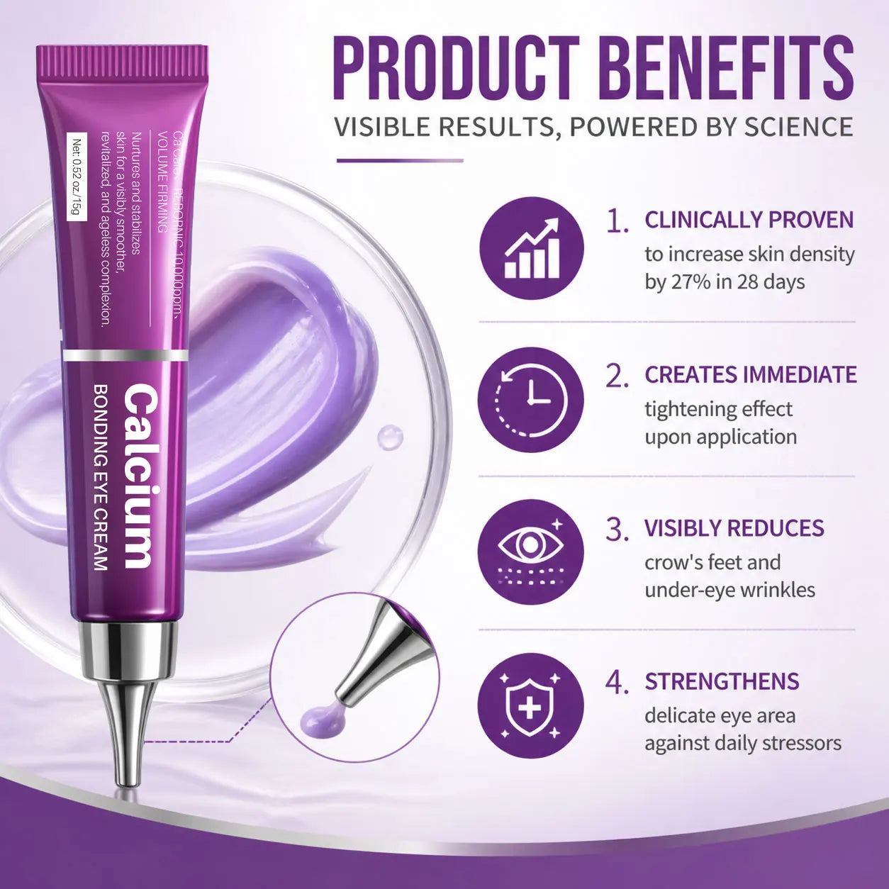 Calcium Bonding Eye Cream with Peptides, Firming Eye Treatment & Puffy Eyes, Elastin for Dark Circles & Hydrating Care,31g Peaceful Pleasures Health and Wellness