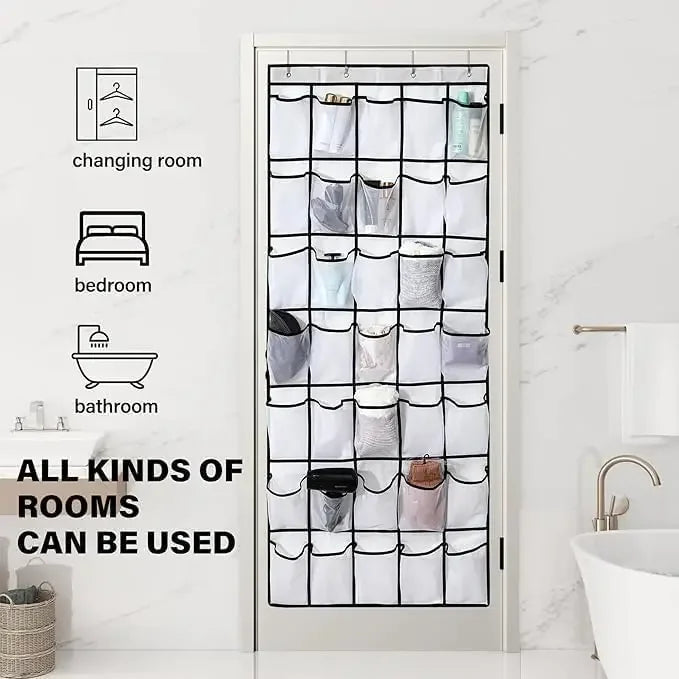 24-Pocket Over-the-Door Shoe Organizer, Breathable Mesh Storage for Shoes & More, Grey Peaceful Pleasures Health and Wellness