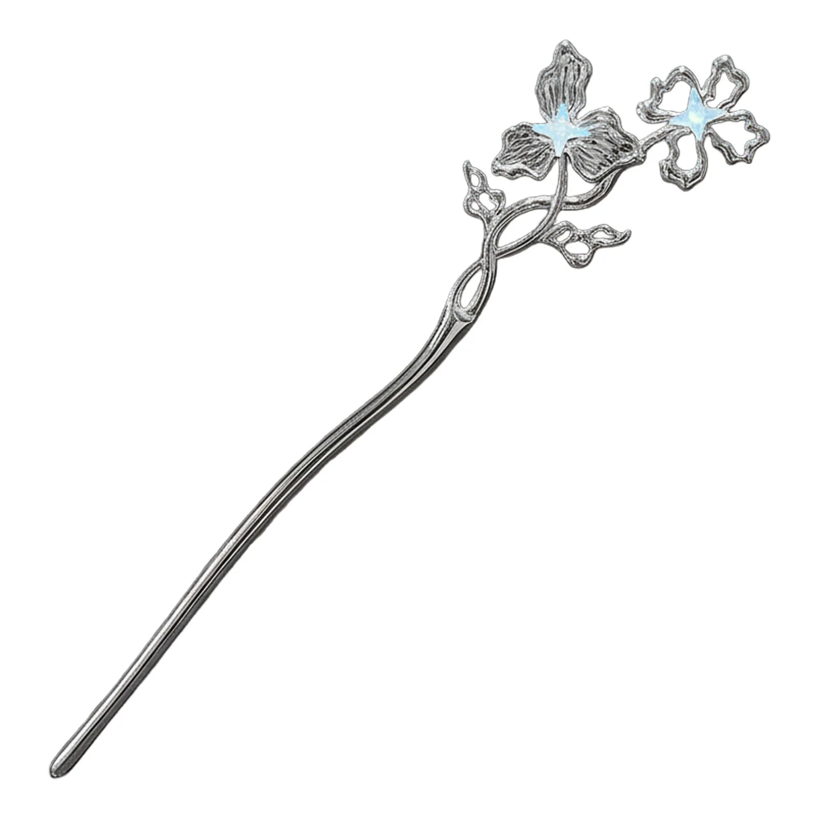New Chinese Style Alloy Hairpin With Flower Design For Wedding Party Everyday Use Peaceful Pleasures Health and Wellness Silver double flower