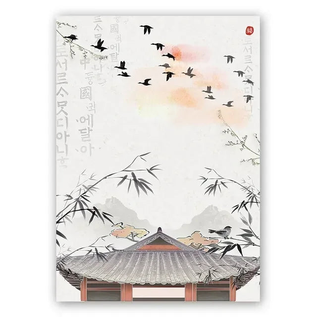 Korean Hanbok Traditional Canvas Wall Art | Vintage Asian Poster