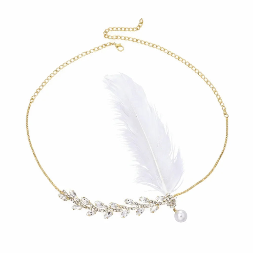 Retro Rhinestone Feather Hairband – Unisex Gold & Silver