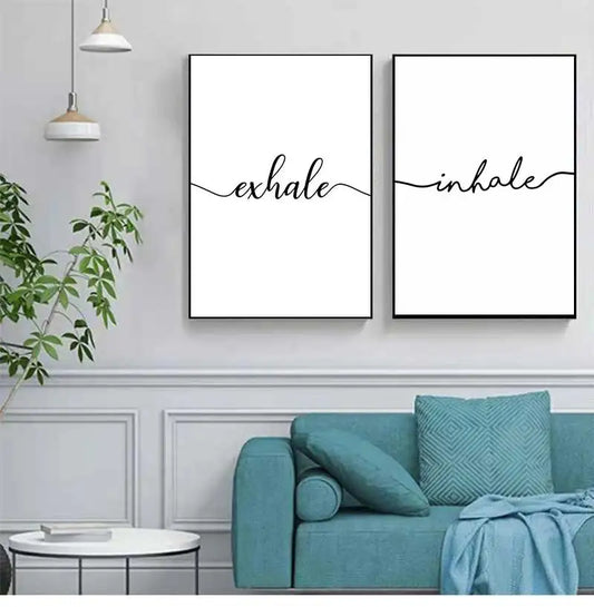 Picture Painting Nordic Room Decoration Inhale Exhale Black White Minimalist Canvas Wall Art Print Decorative Peaceful Pleasures Health and Wellness