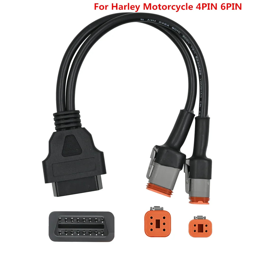 2-in-1 Motorcycle OBD2 Connector – 4 & 6 Pin Harley Adapter