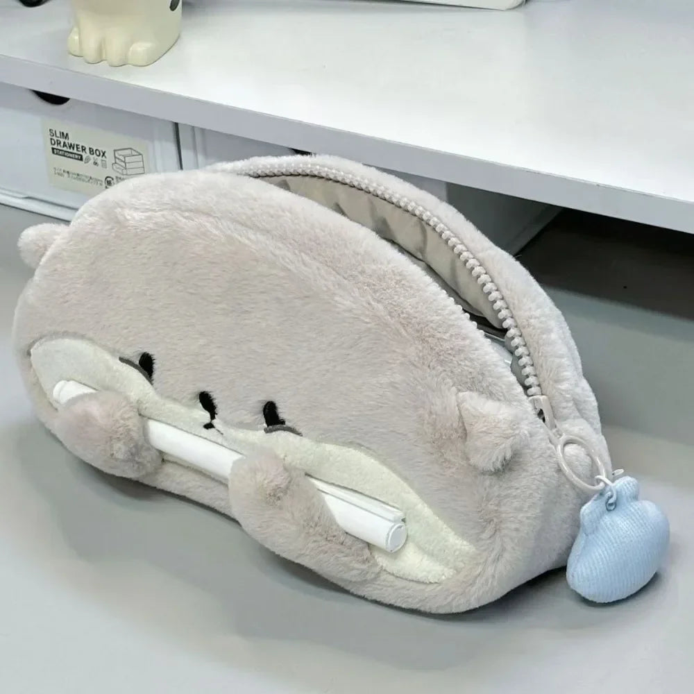 no Pendant Large Capacity Pencil Case Cute Otter Penguin Plush Pen Bag Cute Cartoon Stationery Storage Bag Peaceful Pleasures Health and Wellness Otter