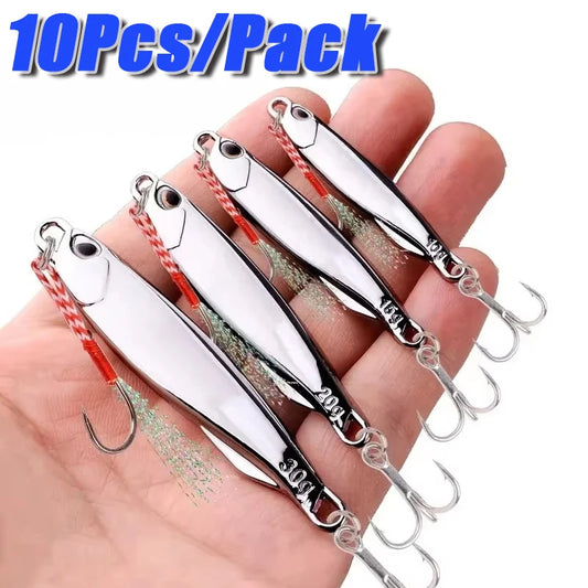 2026 New 10Pcs Metal Jig Lures, 20/30/40g Plating Silvery Bait, Durable Saltwater Sea Fishing Lure for Bass Fishing Peaceful Pleasures Health and Wellness