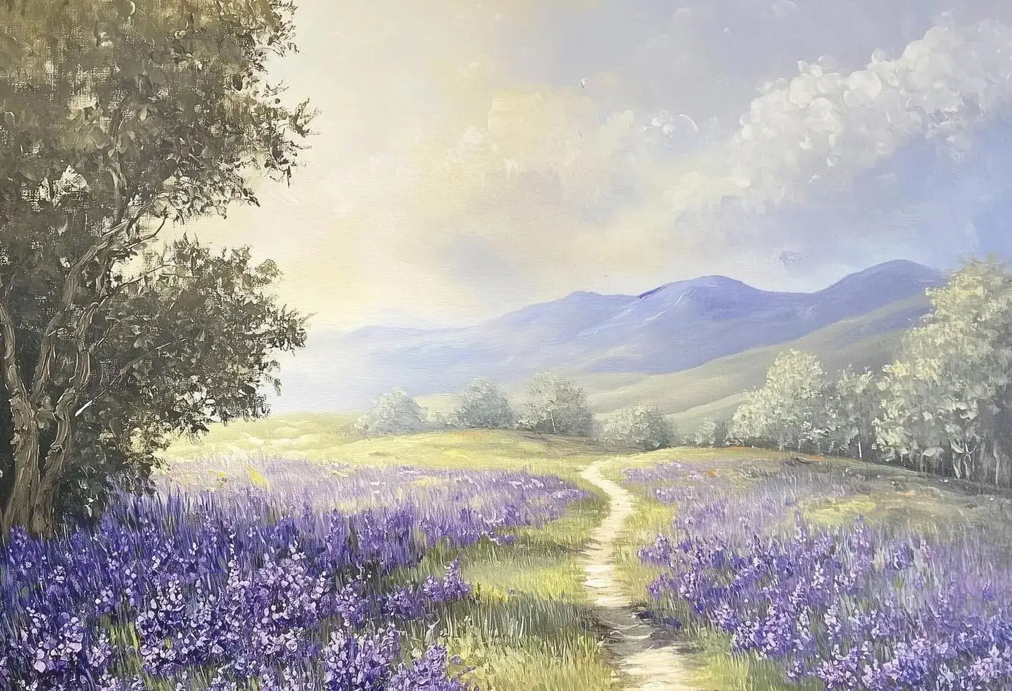 Purple Flower Field Canvas Wall Art | Spring Landscape Print