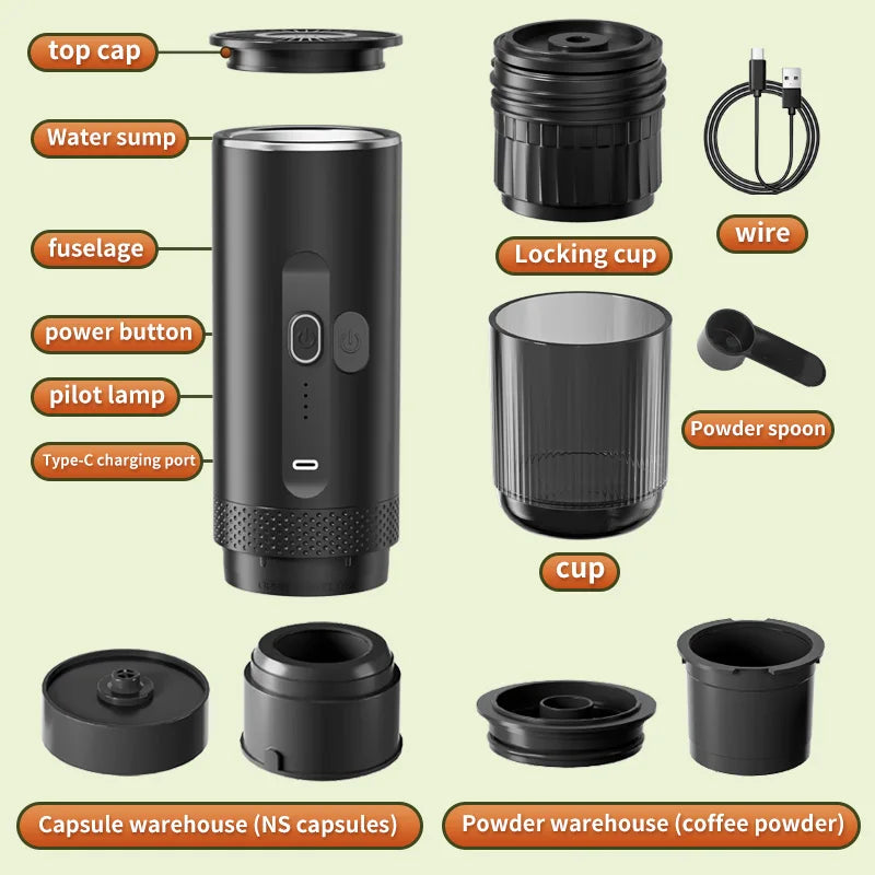 URGGU Portable Wireless Espresso Maker – 2-in-1 Capsule & Powder