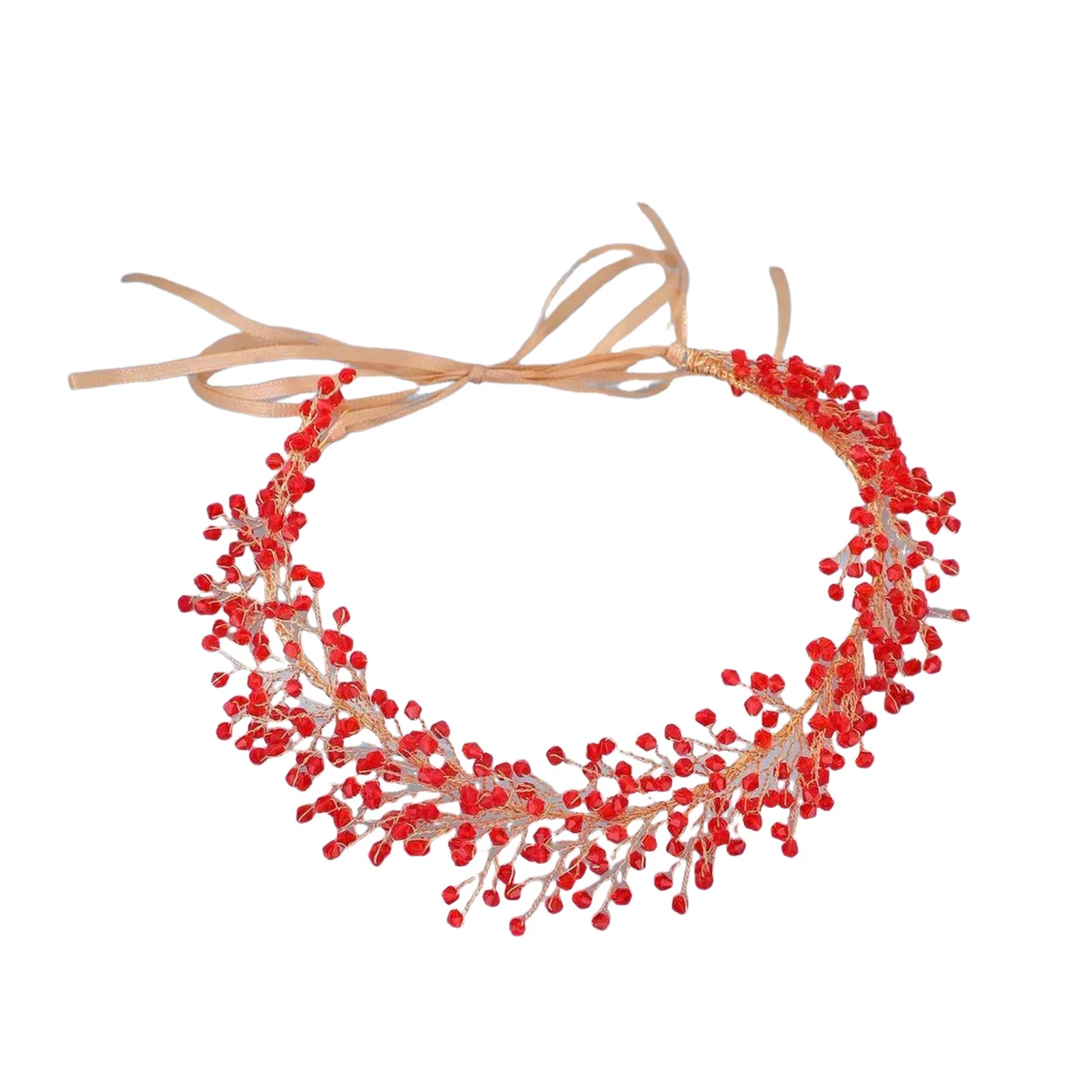 Beaded Red Leaf Bridal Wedding Headband Hair Accessory For Bride And Bridesmaid Peaceful Pleasures Health and Wellness Red
