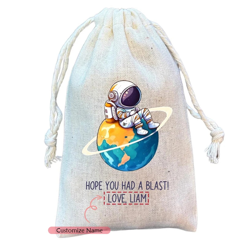 5-Pack Personalized Space Astronaut Drawstring Gift Bags | Party