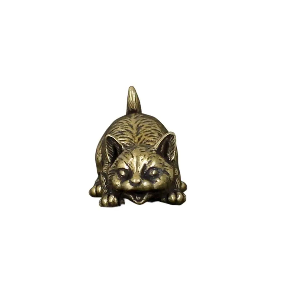 Brass Cat Figurine – Retro Mini Metal Tea Pet Statue Decor