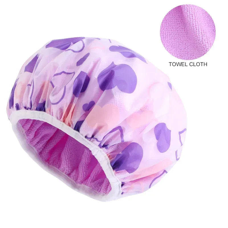 Double Layer Waterproof Shower Cap for Women – Thick & Reusable Shower Cap Peaceful Pleasures Health and Wellness Love purple