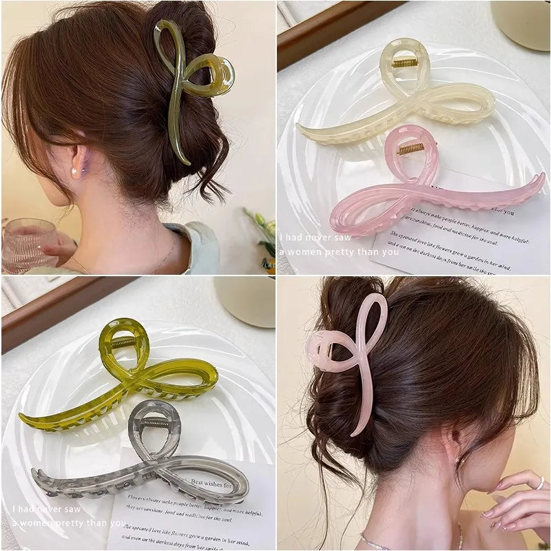 Elegant Jelly Bow Hair Claw Women Girls Sweet Ornament Back Headband