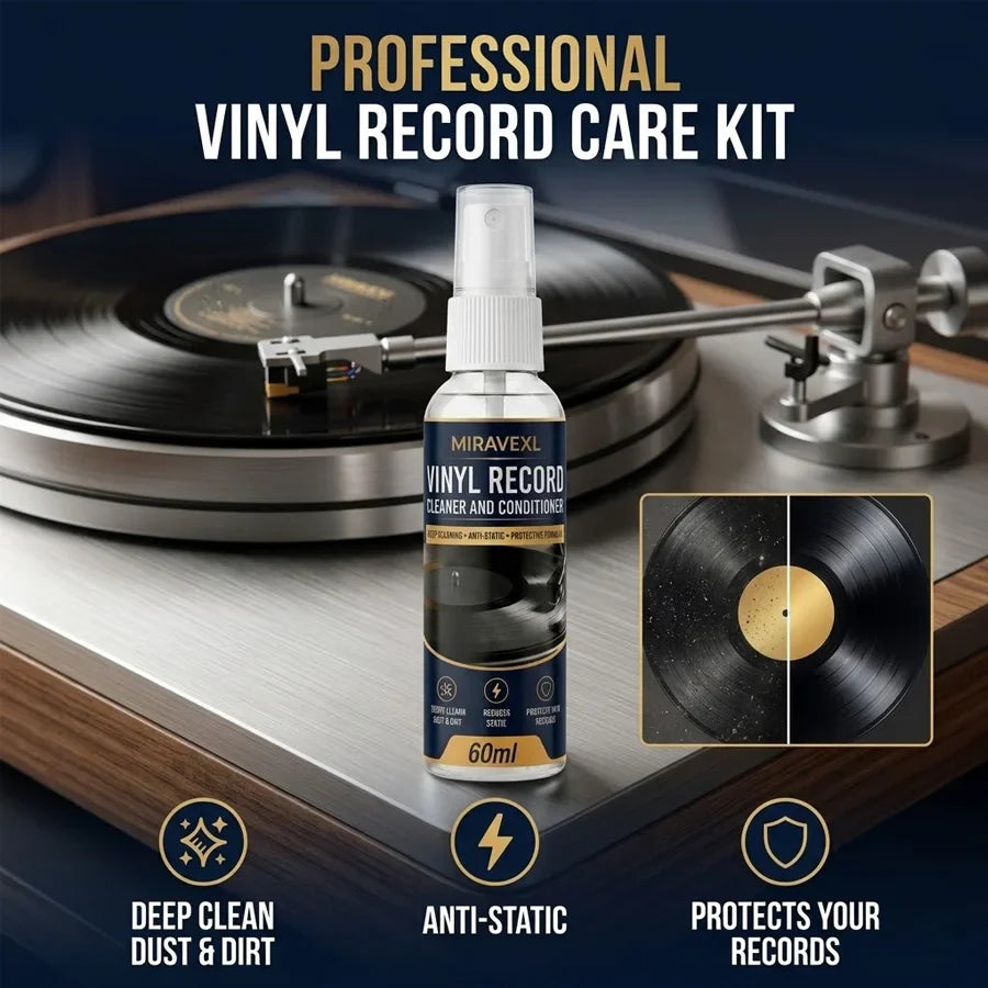 MIRAVEXL Vinyl Record Cleaning Kit – 60ml Spray & Anti-Static Brush