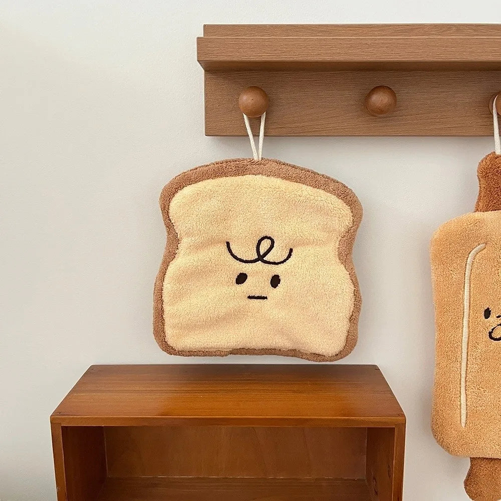 Hanging Thickened Super Absorbent Cartoon Bread Crochet Hand Towel Coral Velvet Small Square Towel Dual Use Bathroom Soft Towel Peaceful Pleasures Health and Wellness E