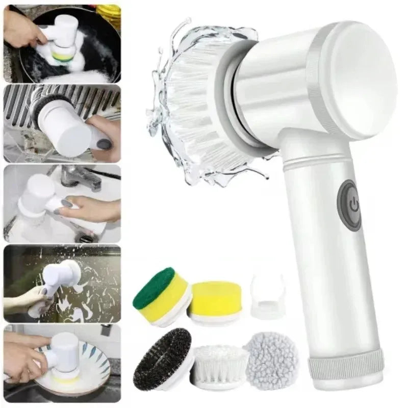 5-in-1 Electric Spin Scrubber Brush with 5 Heads for Bathroom Sink Bathtub Tile Shower Power Cleaning Peaceful Pleasures Health and Wellness