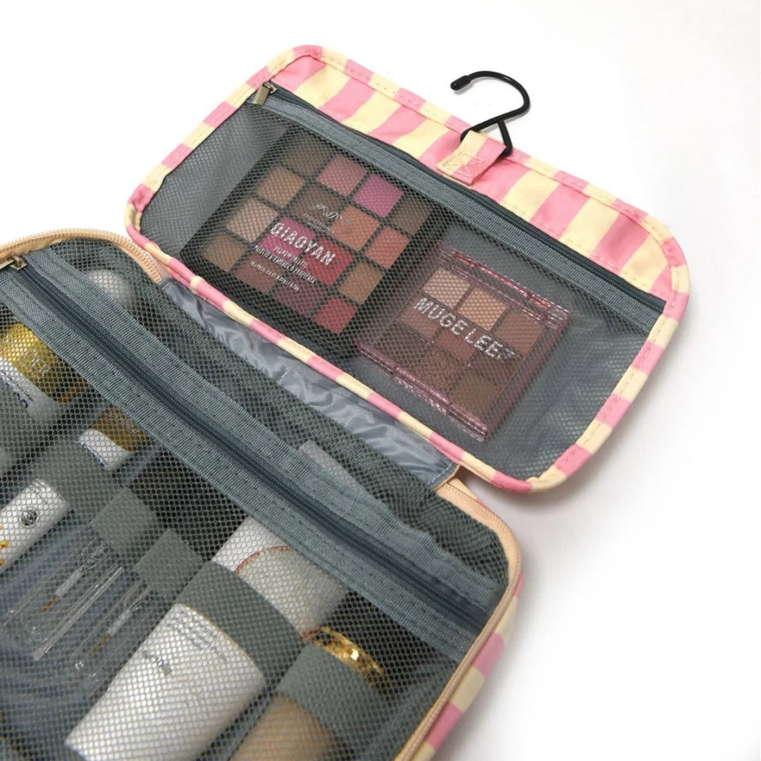 Large Striped Travel Toiletry Bag with Hook | Foldable Organizer Travel Toiletry Bag Peaceful Pleasures Health and Wellness