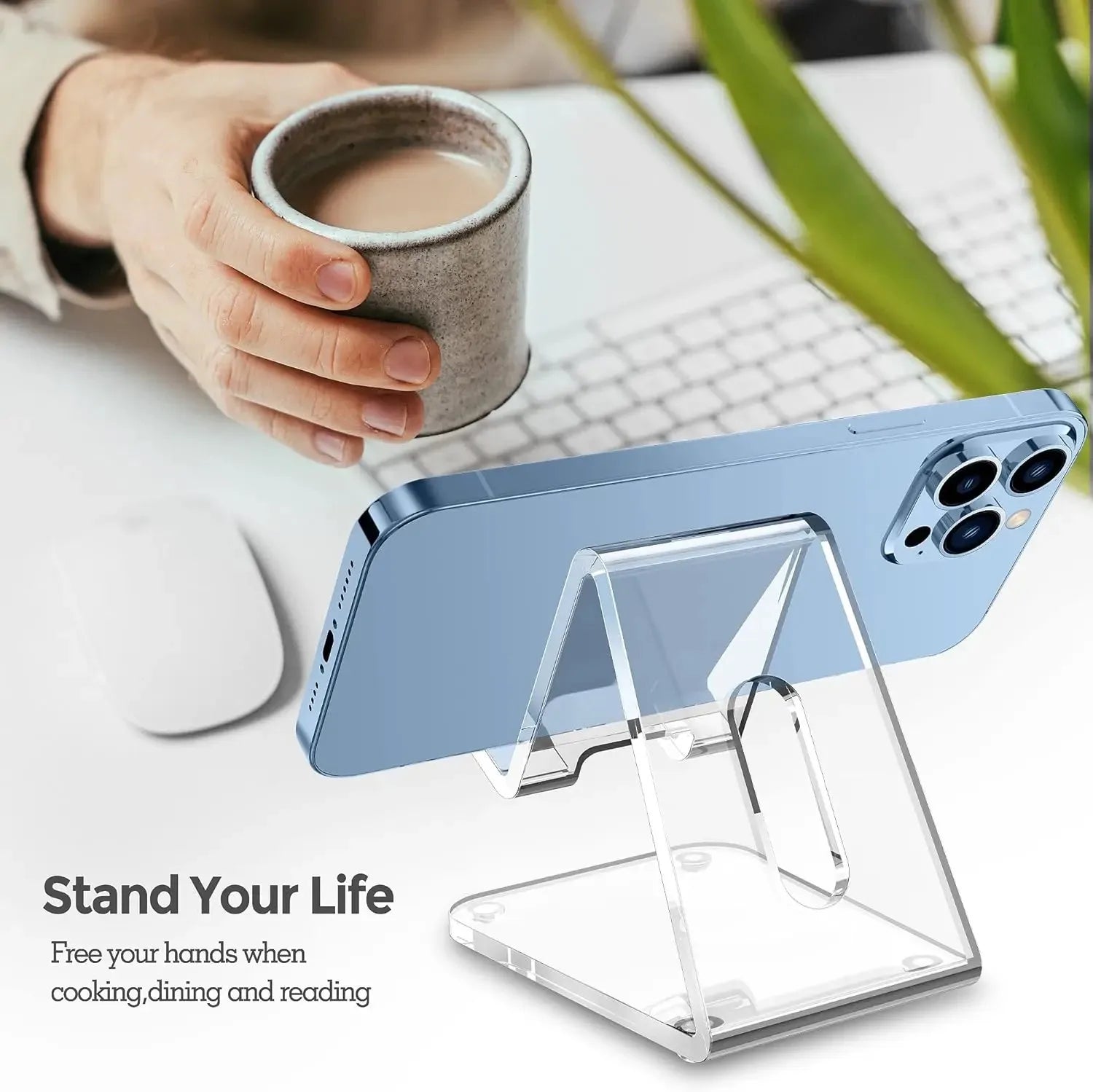 Acrylic Cell Phone Stand, Transparent Phone Stand for Desk, Suitable for iPhone 14 13 Pro Max, All Smartphone 4-8in Peaceful Pleasures Health and Wellness