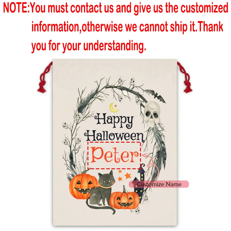 Personalized Halloween Drawstring Candy Bag – Custom Kids Gift Halloween Candy Bag Peaceful Pleasures Health and Wellness custom B 30x40cm