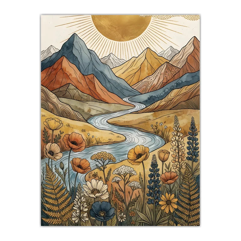 Boho Landscape Canvas Wall Art – Western Mountain Print Décor Canvas Wall Art Peaceful Pleasures Health and Wellness