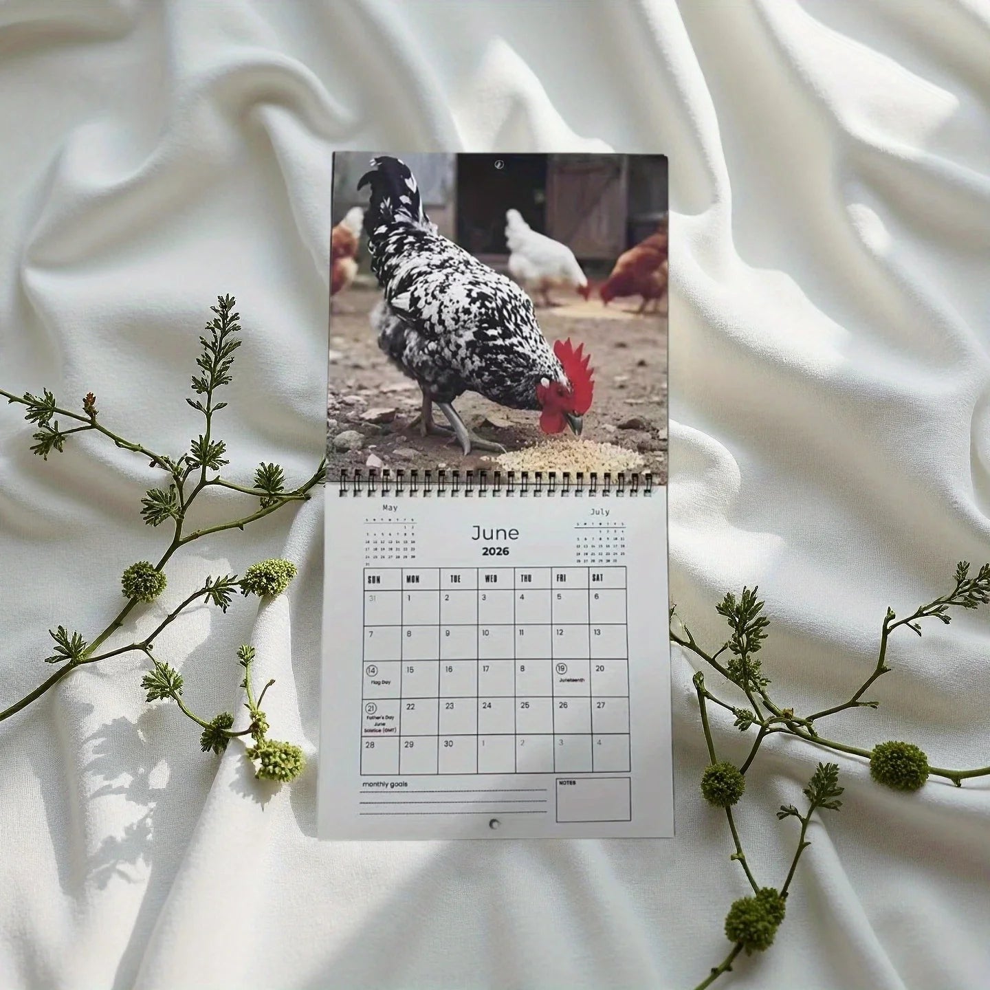 2026 Year Fun Rooster Calendar, Thick Spiral Bound Edition, Perfect for Daily Planning & Organizing, High-Quality Paper Material Peaceful Pleasures Health and Wellness