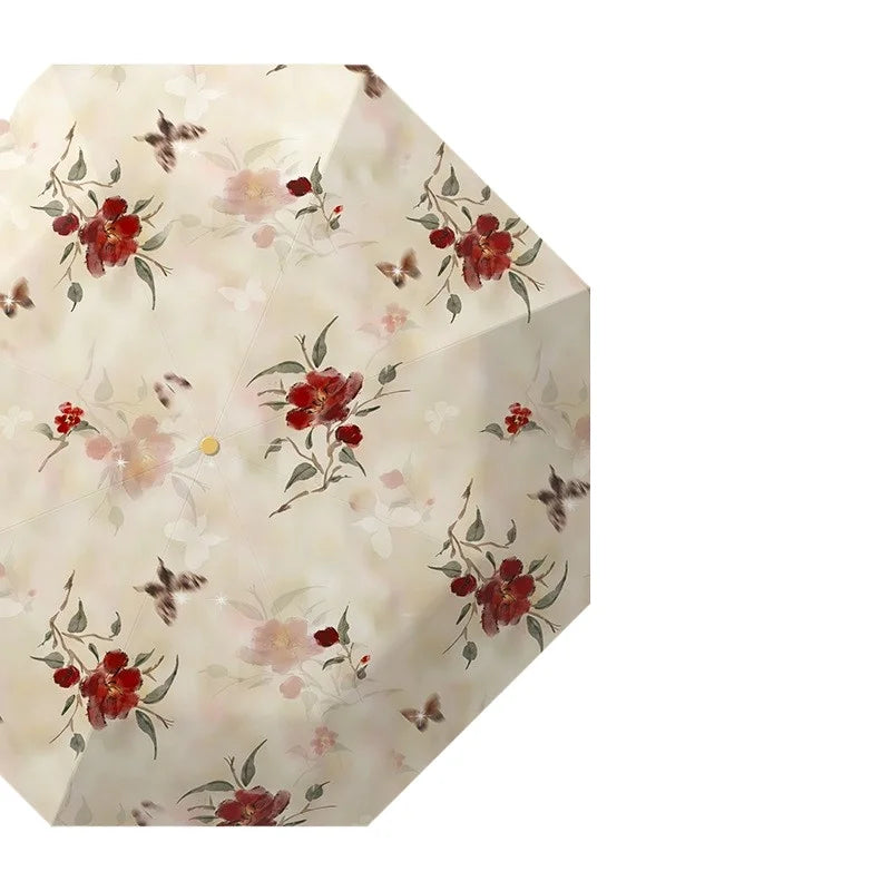 1pc Golden Hook Printed Sunny Umbrella Sunscreen Folding Umbrella for Women's Rain and Rain Use Peaceful Pleasures Health and Wellness
