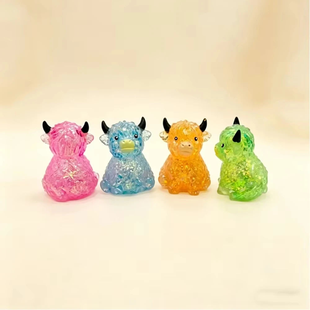 Cute Highland Cow Squeeze Toys Maltose Squishy Glitter Soft Animal Slow Rising Anti Stress Relieve Anxiety Sensory Fidget Toy Peaceful Pleasures Health and Wellness