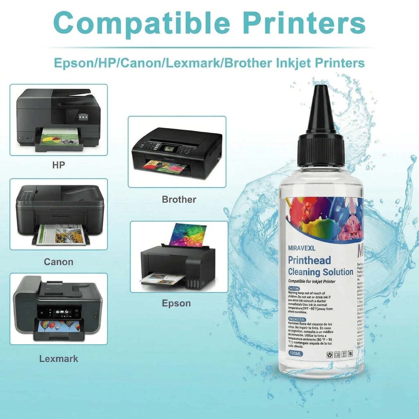 MIRAVEXL 100ml Printhead Cleaning Kit Liquid Solution for HP Epson Canon Brother Inkjet Printer Head Unclog Cleaner Repair Tool Peaceful Pleasures Health and Wellness