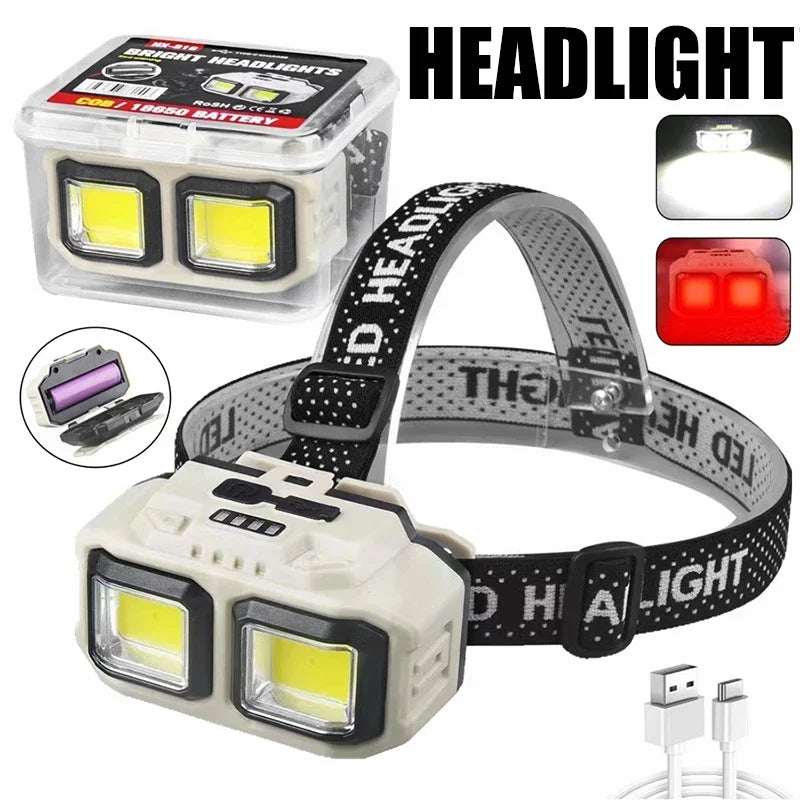 COB LED Rechargeable Headlamp | UV Light, IPX4, 200LM Head Torch