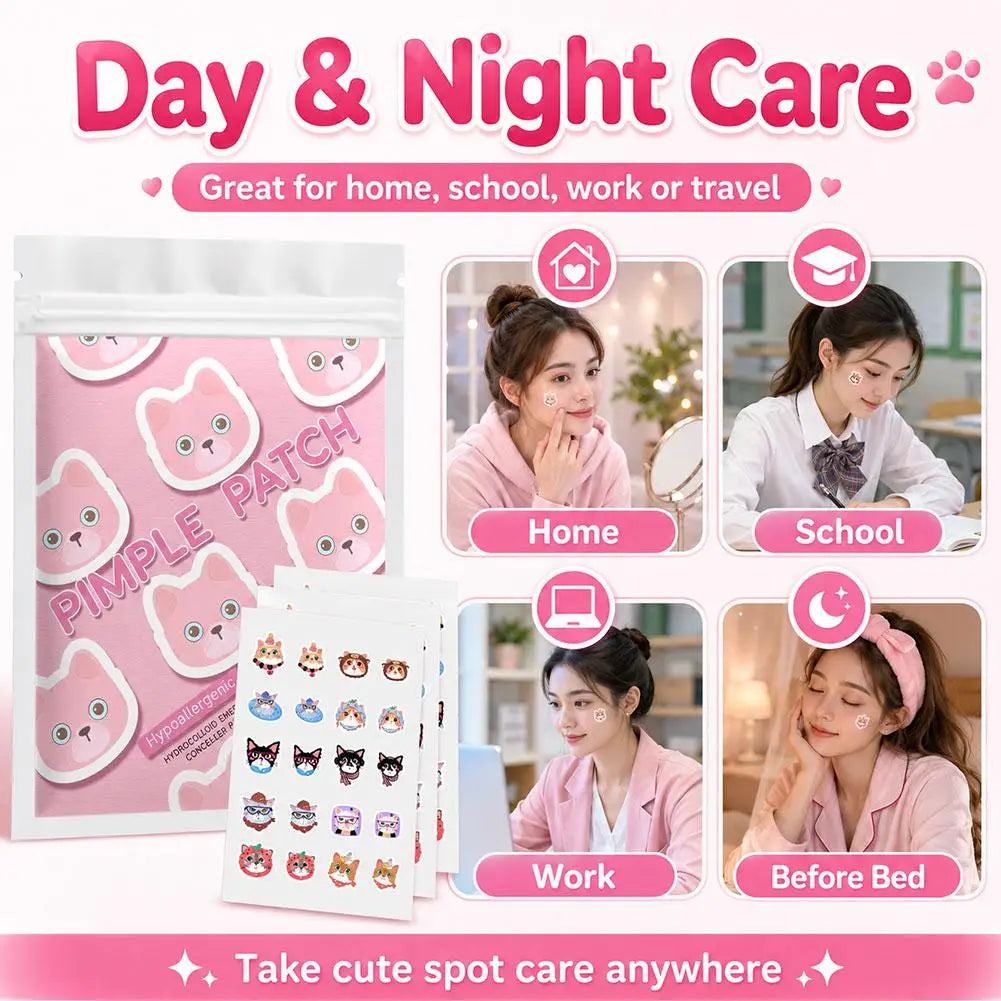 100pcs Cute Cat Pimple Patches Cartoon Acne Spot Covering Stickers Waterproof Breathable Skincare Stickers Invisible Makeup Tool Peaceful Pleasures Health and Wellness