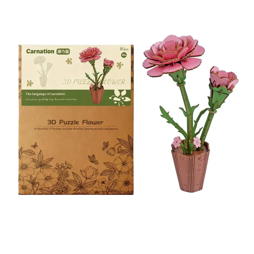 3D Wooden Flower Puzzle Kit for DIY Home Decoration Peaceful Pleasures Health and Wellness Carnation