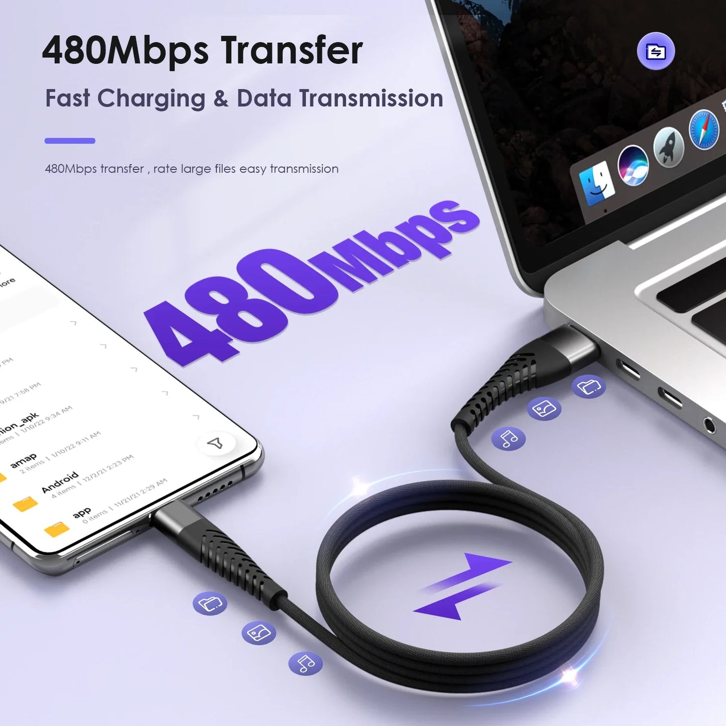 PD 100W USB-C Fast Charging Cable – iPhone 15 16 Samsung