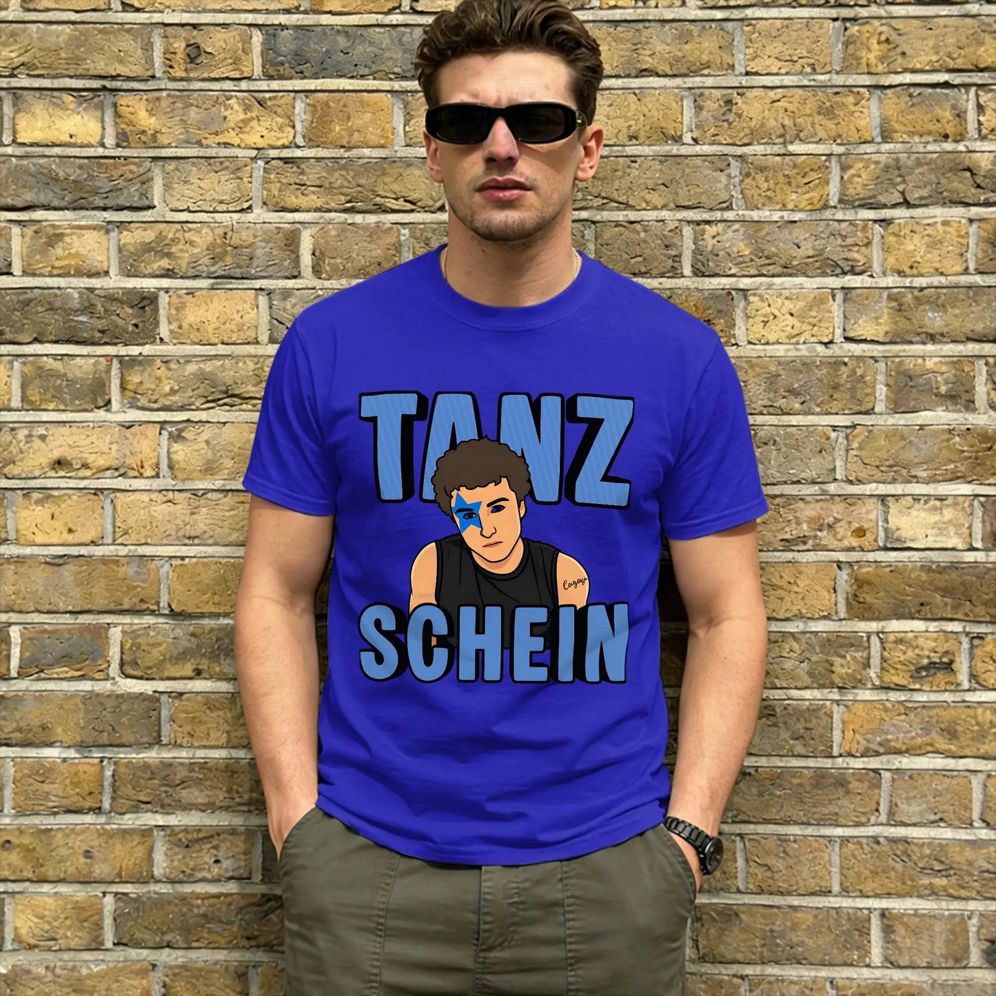 TANZSCHEIN Cosmó Men T Shirts Eurovisions 2026 Awesome Tee Shirt Short Sleeve Round Neck T-Shirt Pure Cotton Summer Clothes Peaceful Pleasures Health and Wellness Blue S