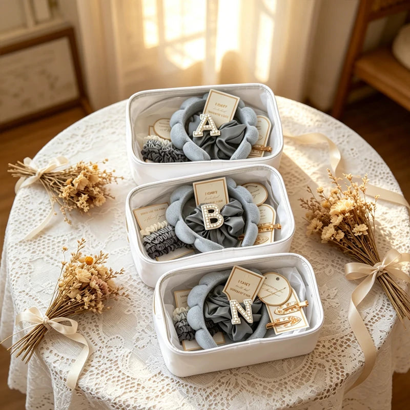 Pearl Initial Clear Cosmetic Bag | Bridesmaid Bridal Gift