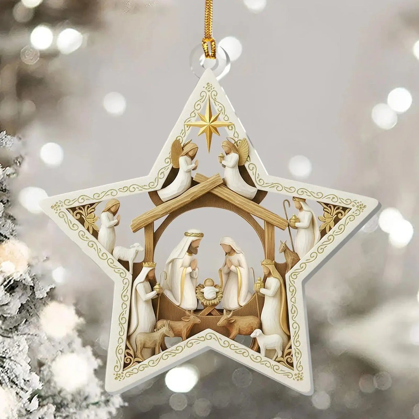 2D Acrylic Nativity Christmas Ornament | Birth of Jesus Pendant