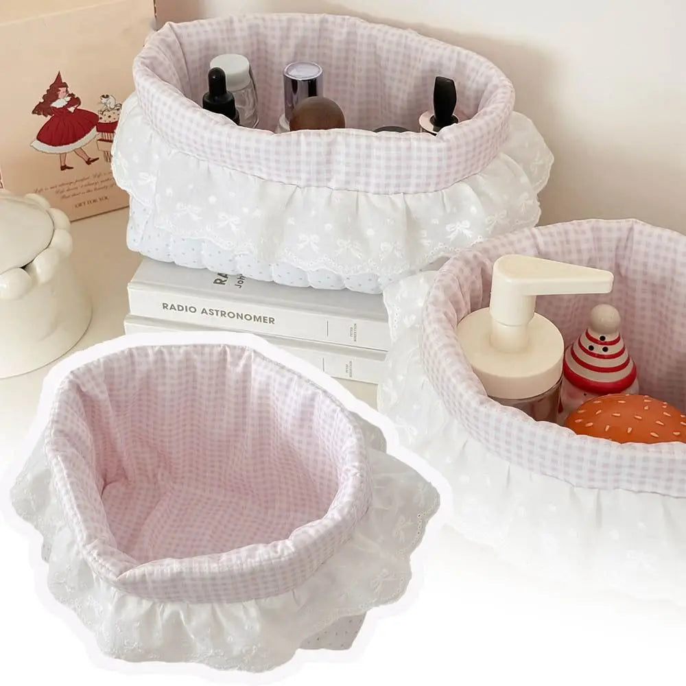 Quilted Cotton Foldable Oval Storage Basket – Pink Dots Organizer
