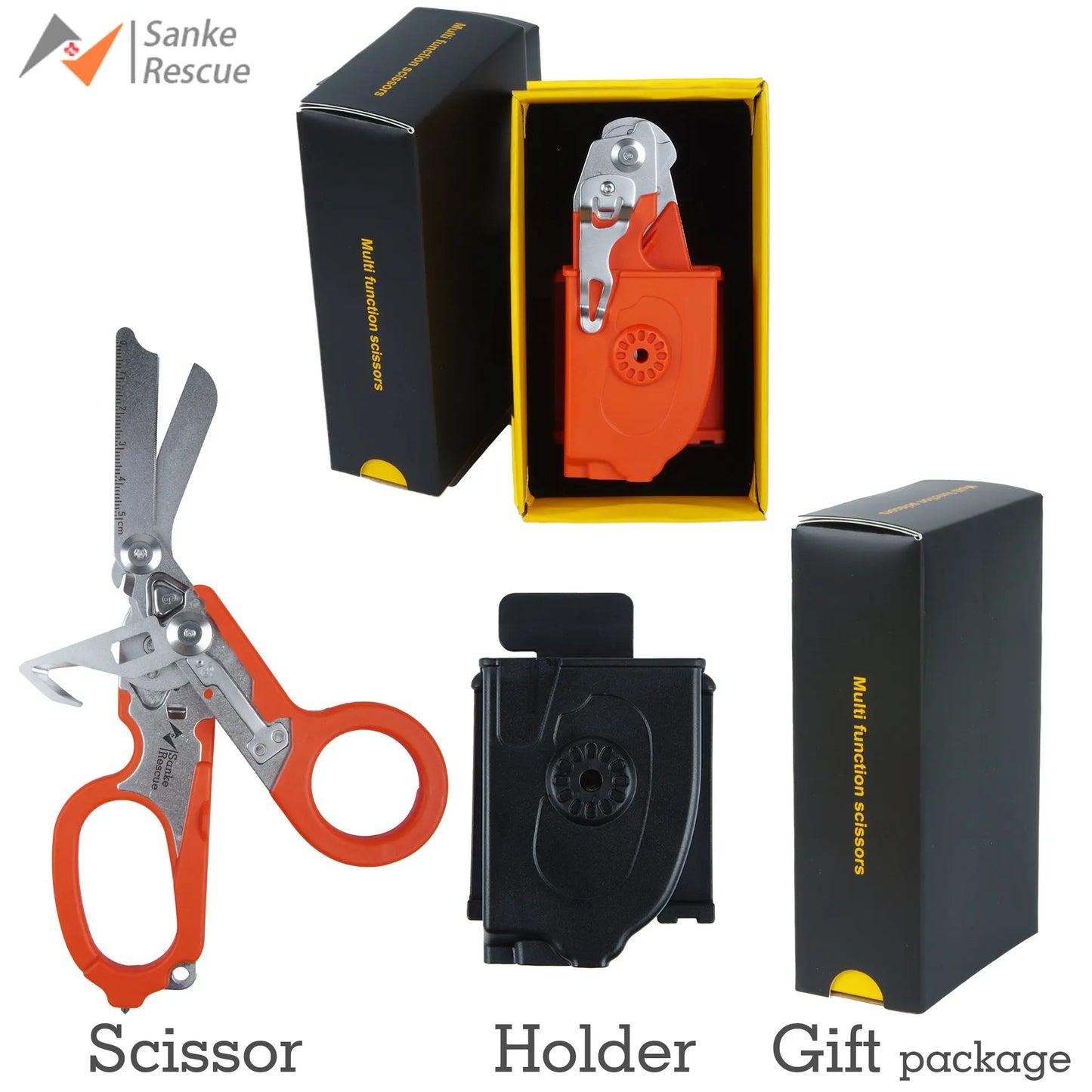 Sanke Rescue Trauma Shears Emergency Scissors Tool Stainless Steel Foldable Trauma Shears with Strap Cutter Glass Breaker EDC Peaceful Pleasures Health and Wellness Orange set