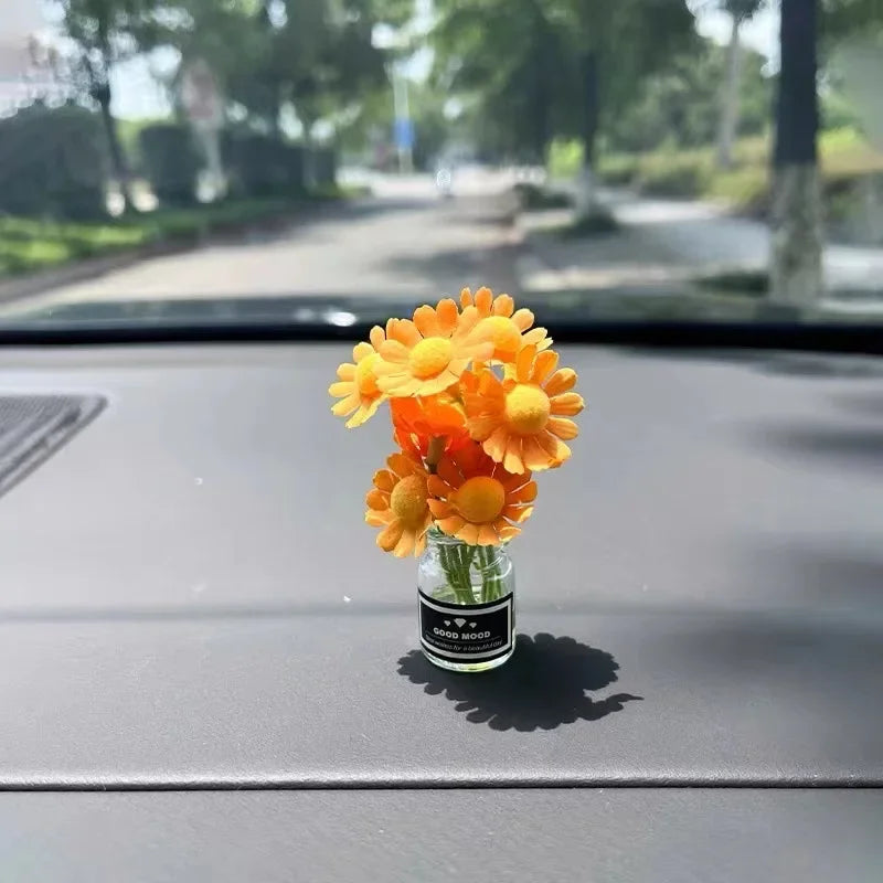 1pcs Cute Mini Daisy Vase Car Interior Decoration Auto Dashboard Ornaments Gadgets for Women Gifts Car Products Home Accessories Peaceful Pleasures Health and Wellness Orange
