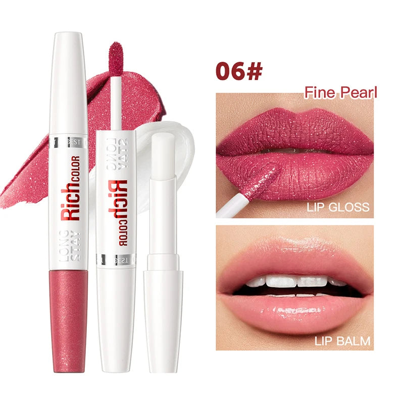 Double-ended Lip Glaze & Lip Balm Matte Misty Surface Non-stick Cup Non-fading Transparent Lip Gloss With Mirror Water Light Fee Peaceful Pleasures Health and Wellness Q2384-6