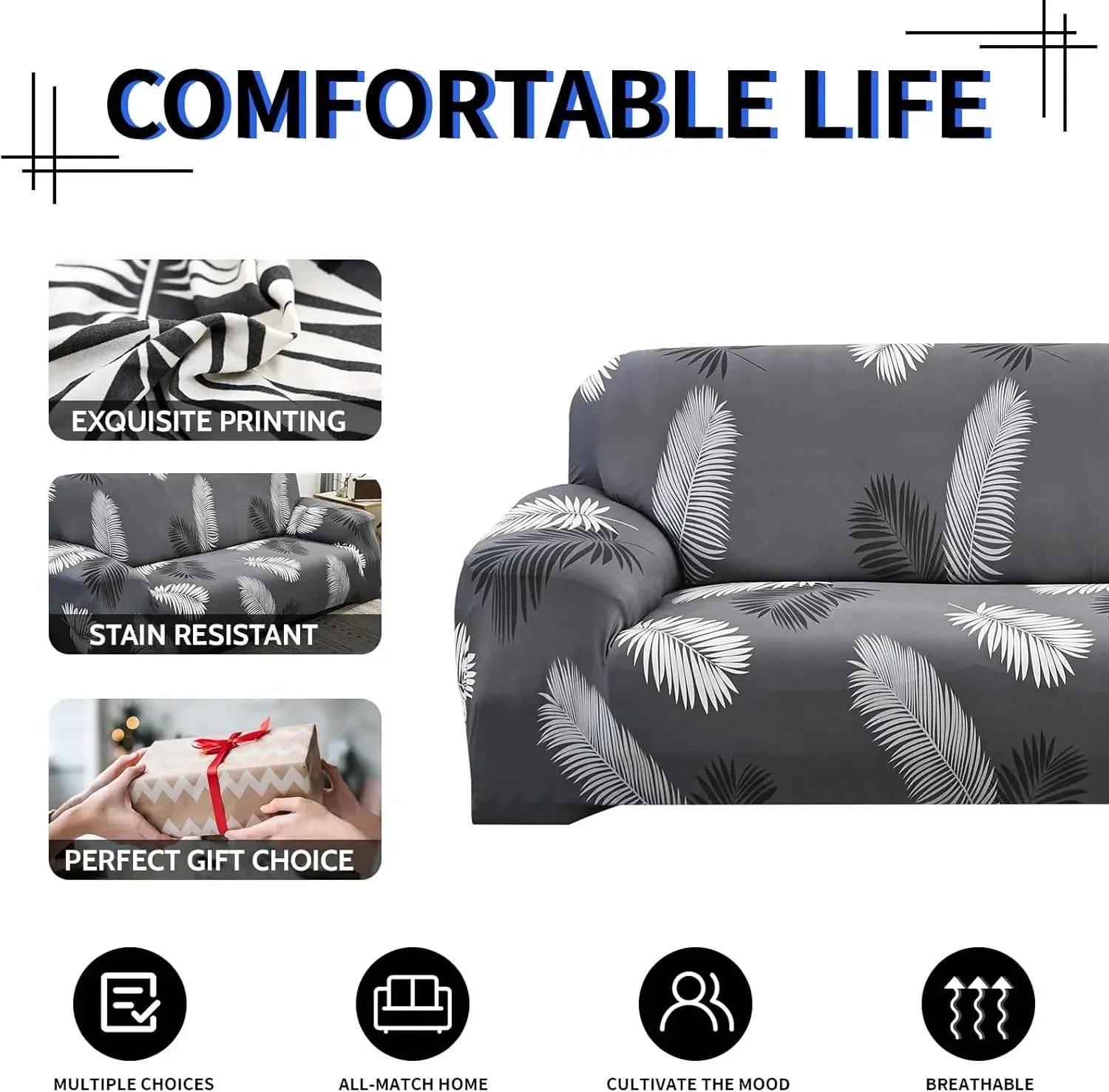 Printed Slipcover Elastic Sofa Covers Stretch Spandex 1/2/3/4 Seater Couch Cover Furniture Protector with 1Pcs Cushion Cover Peaceful Pleasures Health and Wellness