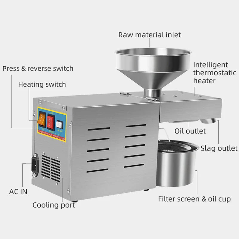 R3 Stainless Steel Oil Press Machine 500–1500W | Home & Commercial