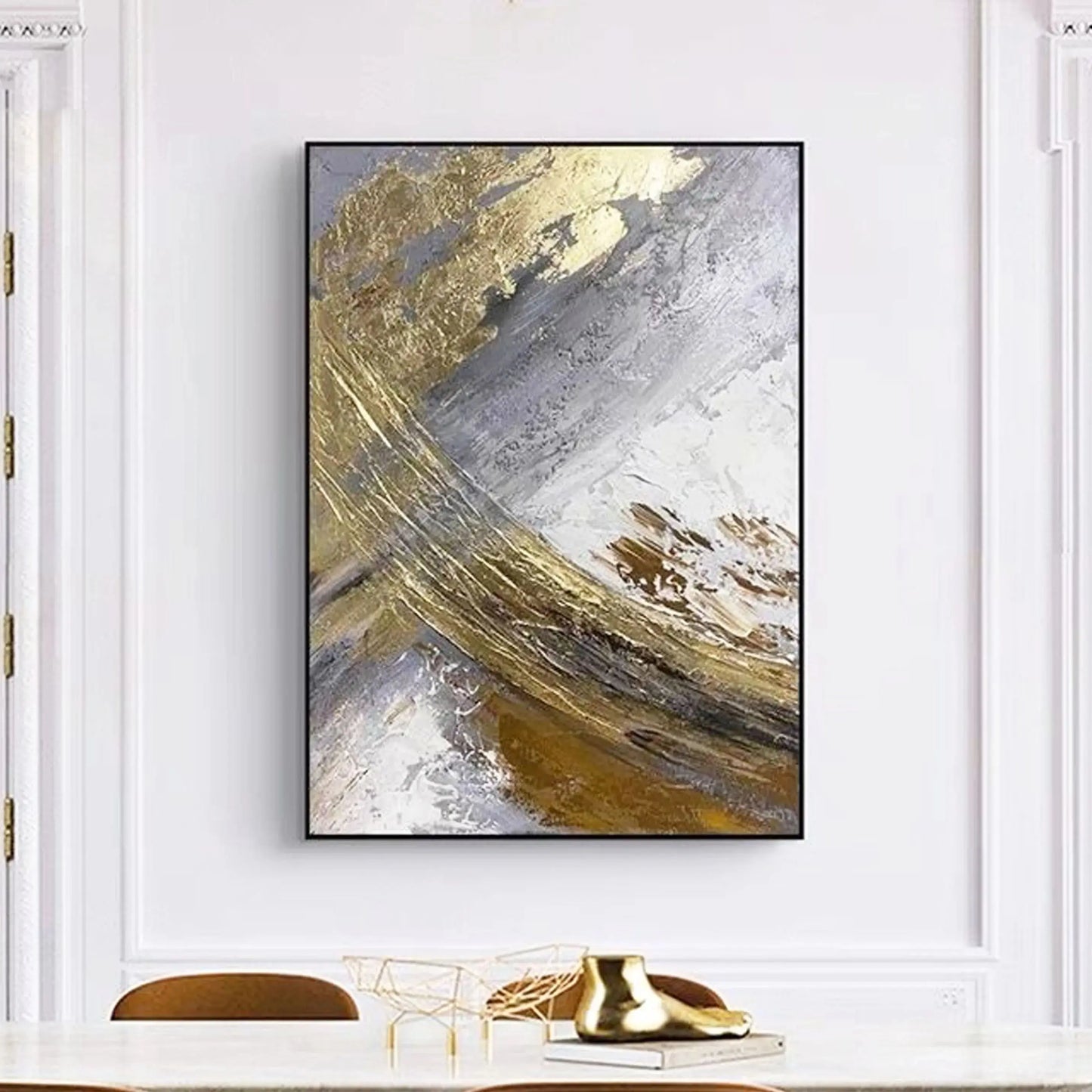 Gold, White, Gray And Black, 100% Hand Painted, Textured Painting, Acrylic Abstract Oil Painting, Wall Decor Living Room Peaceful Pleasures Health and Wellness