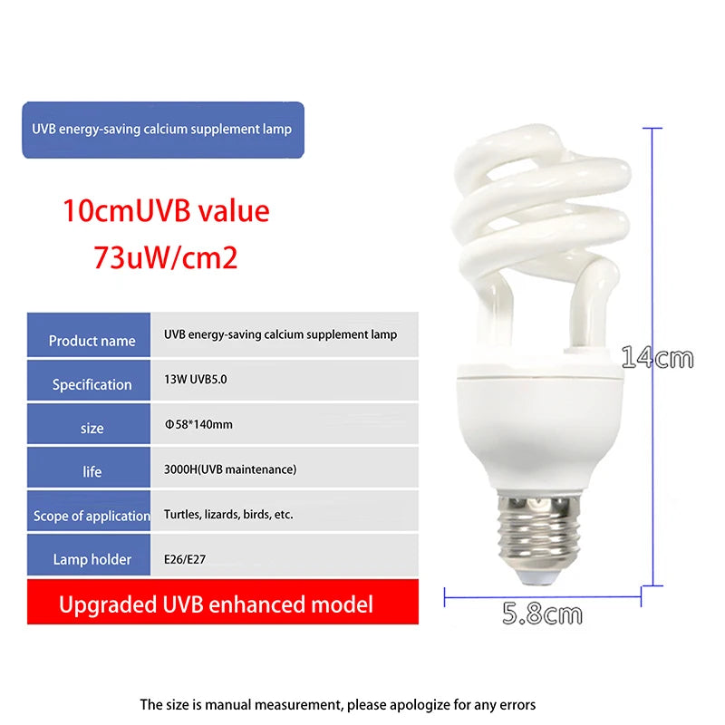 UVB Reptile Basking Lamp 13W/26W | 5.0 & 10.0 for Lizard Turtle Reptile UVB Lamp Peaceful Pleasures Health and Wellness UVB 5 13W