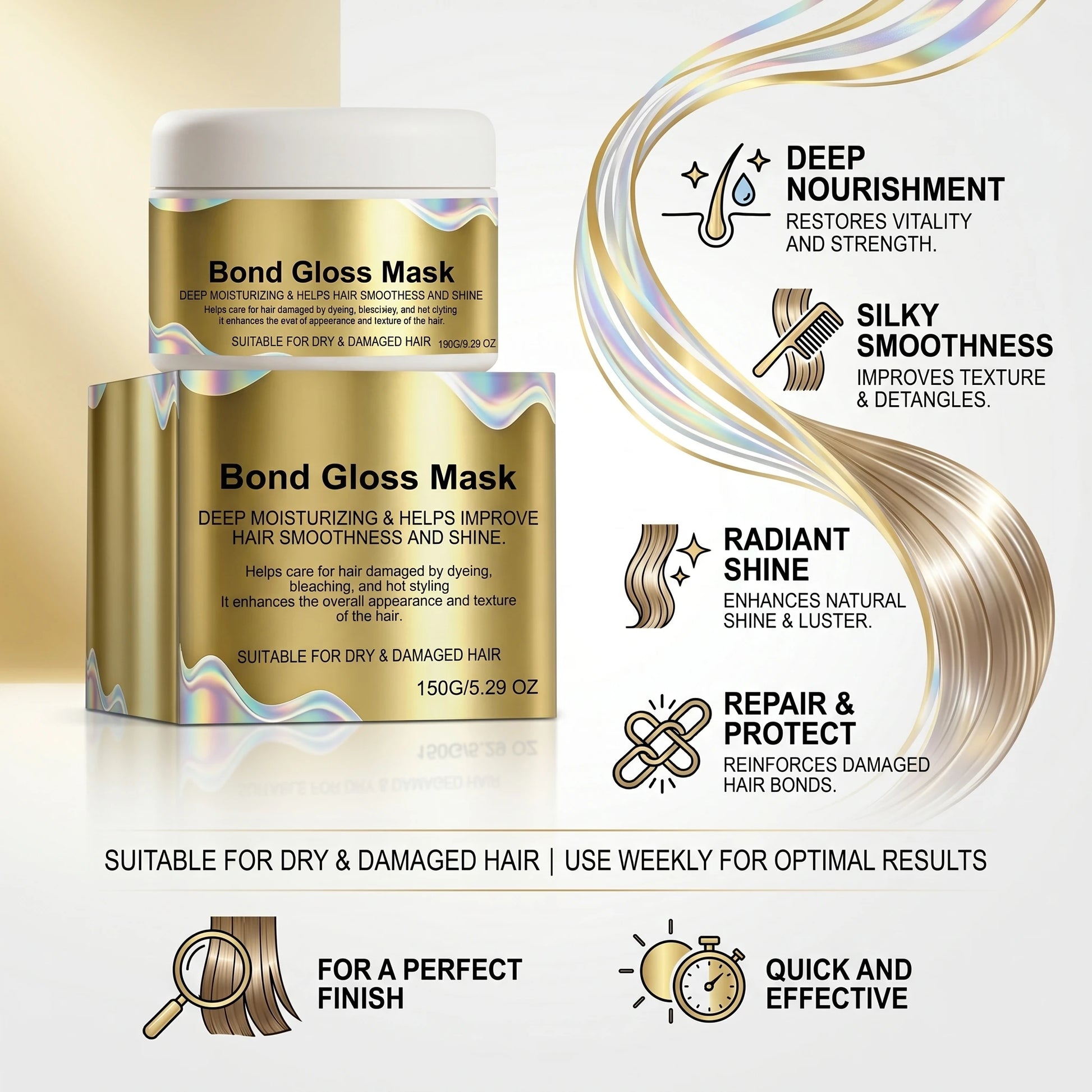 Gloss Hair Mask for Bleached & Dry Damaged Hair Repairing & Hydrating Restores Smoothness & Shine Anti Frizz Hair Care Mask Peaceful Pleasures Health and Wellness
