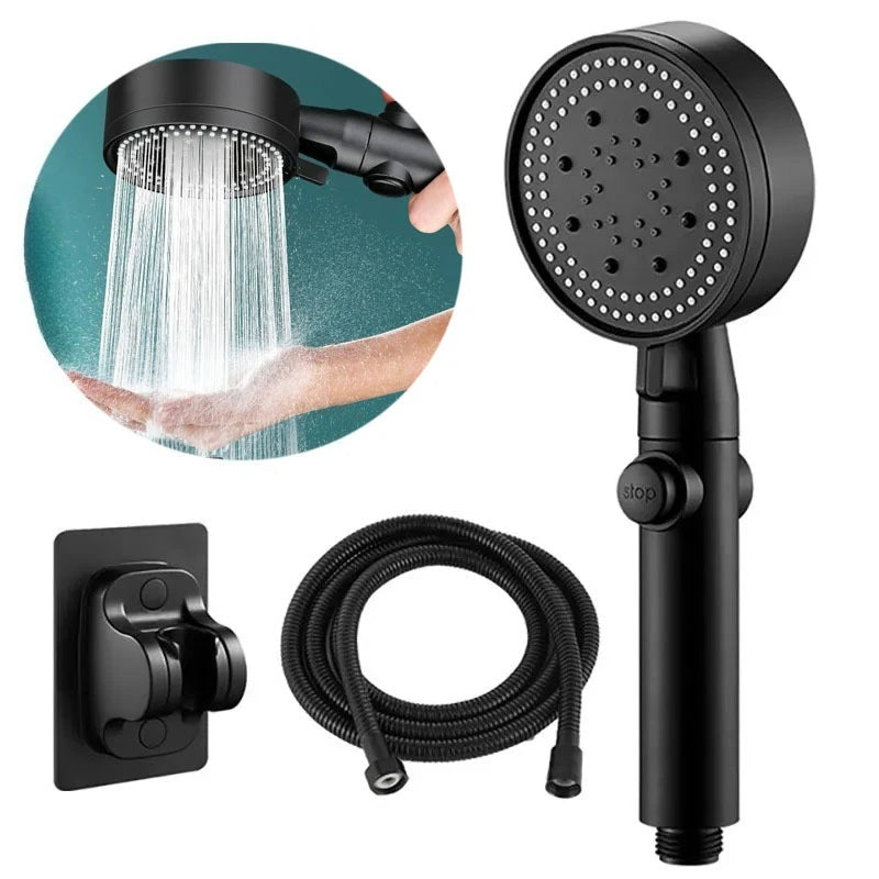 5-Mode High-Pressure Handheld Shower Head with Hose & Stop