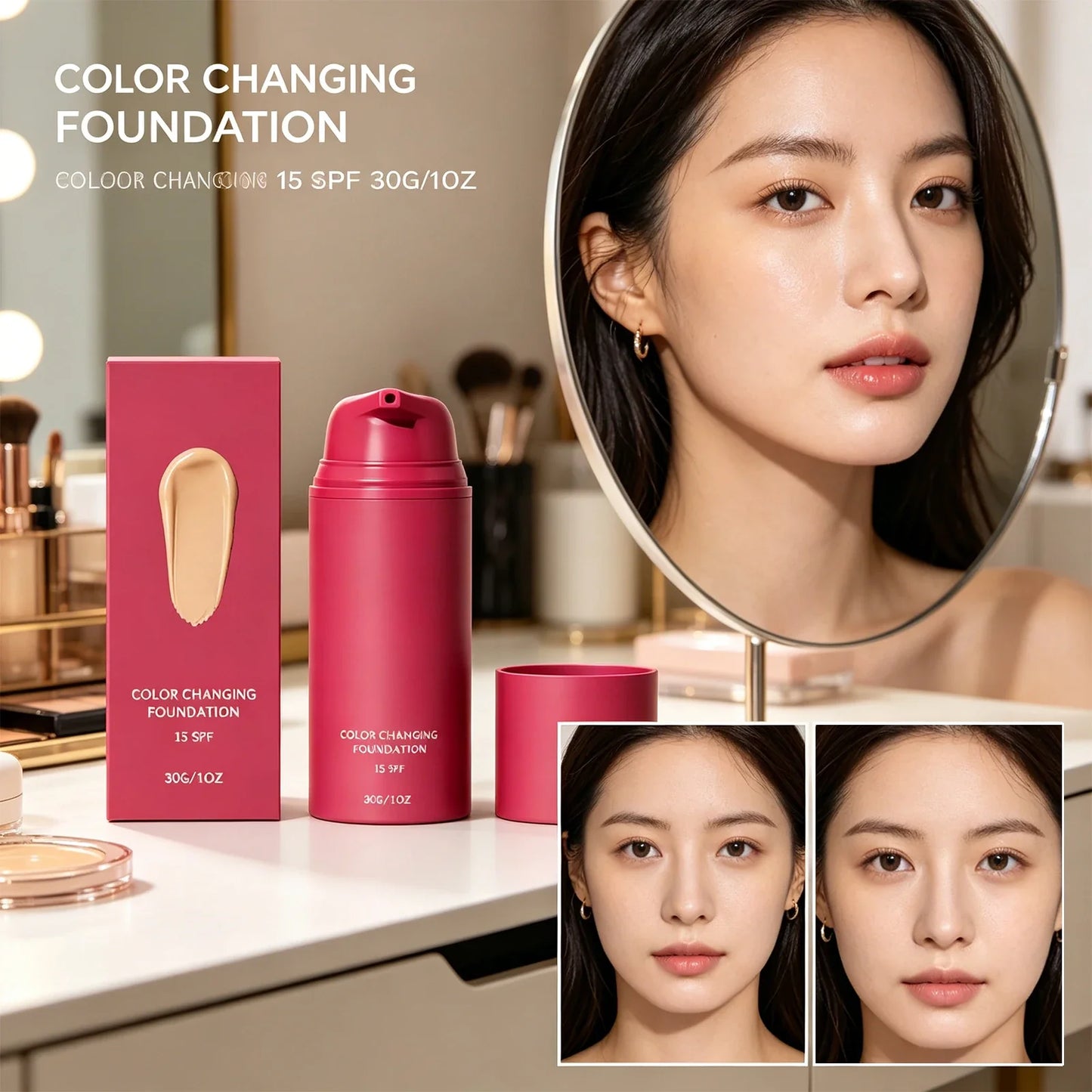 Color Changing Foundation – Tone Adapting, Waterproof, Lightweight 30g